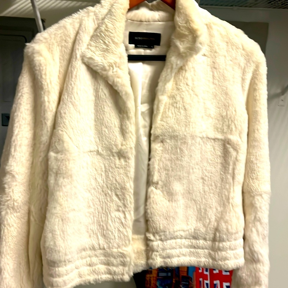 BCBG cream, white rabbit fur in excellent condition ready for a party